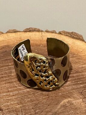 Authentic African Jewellery- Gold-Tone Cutout Cuff Bracelet with Textured Accent